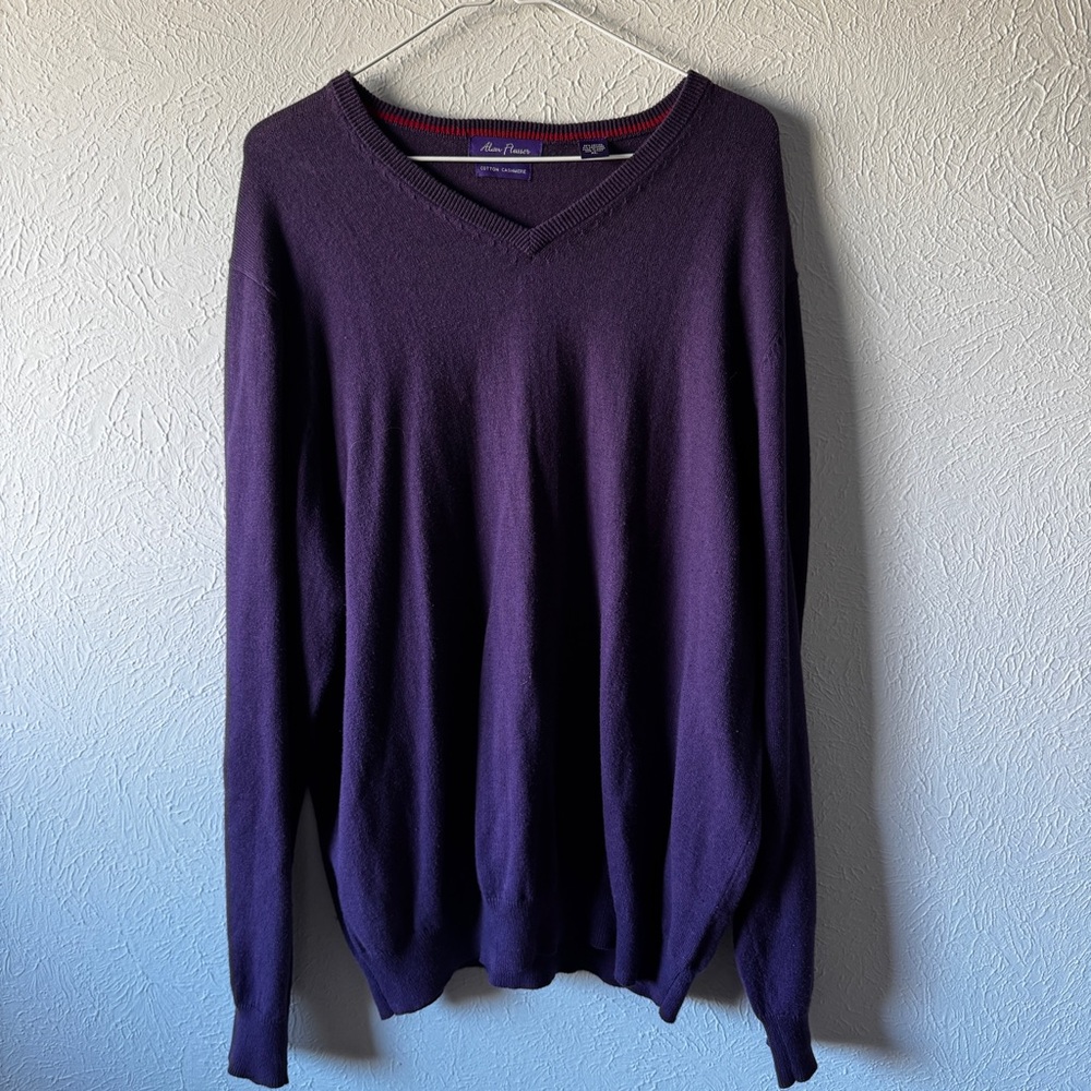 Alan Flusser V-neck cashmere cotton mens purple sweater pullover Size XL